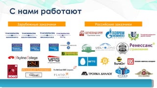 С нами работают Российские заказчики Зарубежные заказчики 