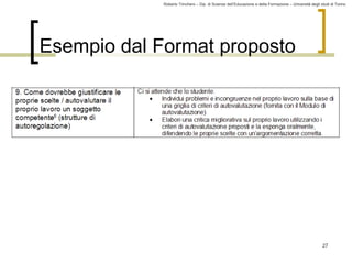 Roberto Trinchero – Dip. di Scienze dell’Educazione e della Formazione – Università degli studi di Torino 
27 
Esempio dal Format proposto 
 