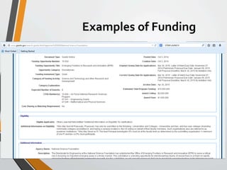 Examples of Funding 
 