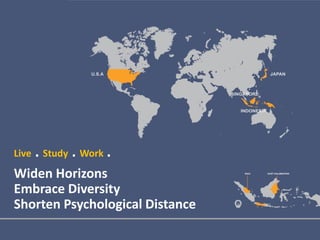Live . Study . Work .
Widen Horizons
Embrace Diversity
Shorten Psychological Distance
 