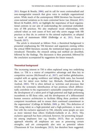 Competing institutional logics in talent management talent ...