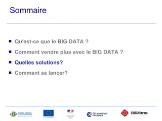 Sommaire 
 Qu'est-ce que le BIG DATA ? 
 Comment vendre plus avec le BIG DATA ? 
 Quelles solutions? 
 Comment se lancer? 
 
