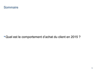 14
Sommaire
Quel est le comportement d’achat du client en 2015 ?
 