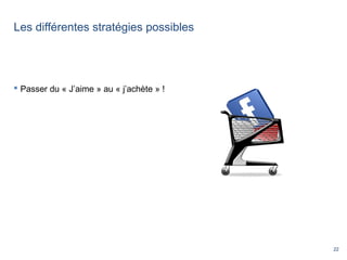 22
Les différentes stratégies possibles
 Passer du « J’aime » au « j’achète » !
 