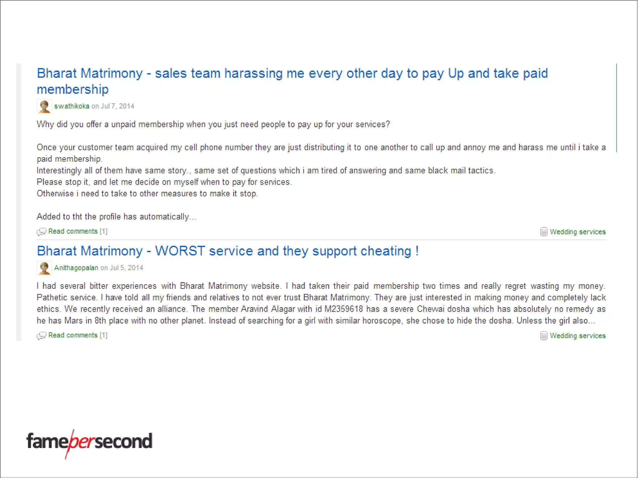 Source: http://www.consumercomplaints.in/bharat-matrimony-b100120
 