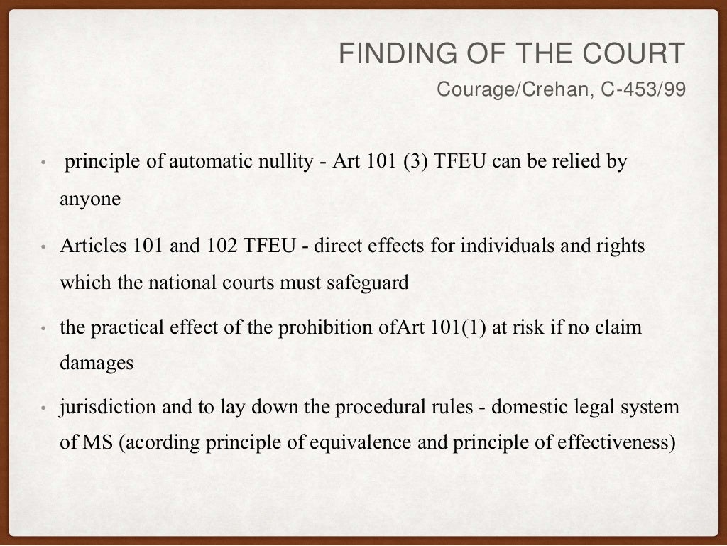 Private inforcement of Article 101 TFEU in ECJ CaseLaw