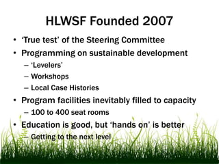 Low Impact Development (LID)Hydrology as the organizing principalDisconnectIncrease Time of ConcentrationInfiltrateReduce runoffMimic natural cycleClean storm water passivelyTreat, infiltrate or use it on site