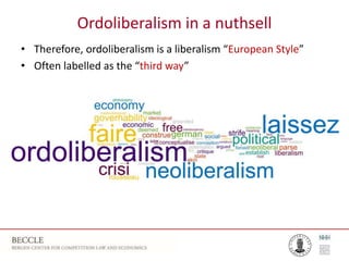 Ordoliberalism in a nuthsell
• Therefore, ordoliberalism is a liberalism “European Style”
• Often labelled as the “third way”
 