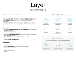 Layer
“Let your app’s users talk to each other.”
CTO: Recent: Sean Cook, head of product (from Twitter) Andrew Vyrros, the...