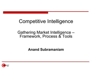 Competitive Intelligence Gathering Market Intelligence – Framework, Process & Tools Anand Subramaniam 