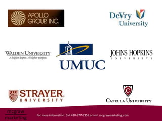 For more information: Call 410-977-7355 or visit mcgrawmarketing.com
 