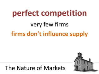 very few firmsfirms don’t influence supplyperfect competitionThe Nature of Markets