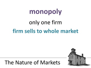 only one firmfirm sells to whole marketmonopolyThe Nature of Markets