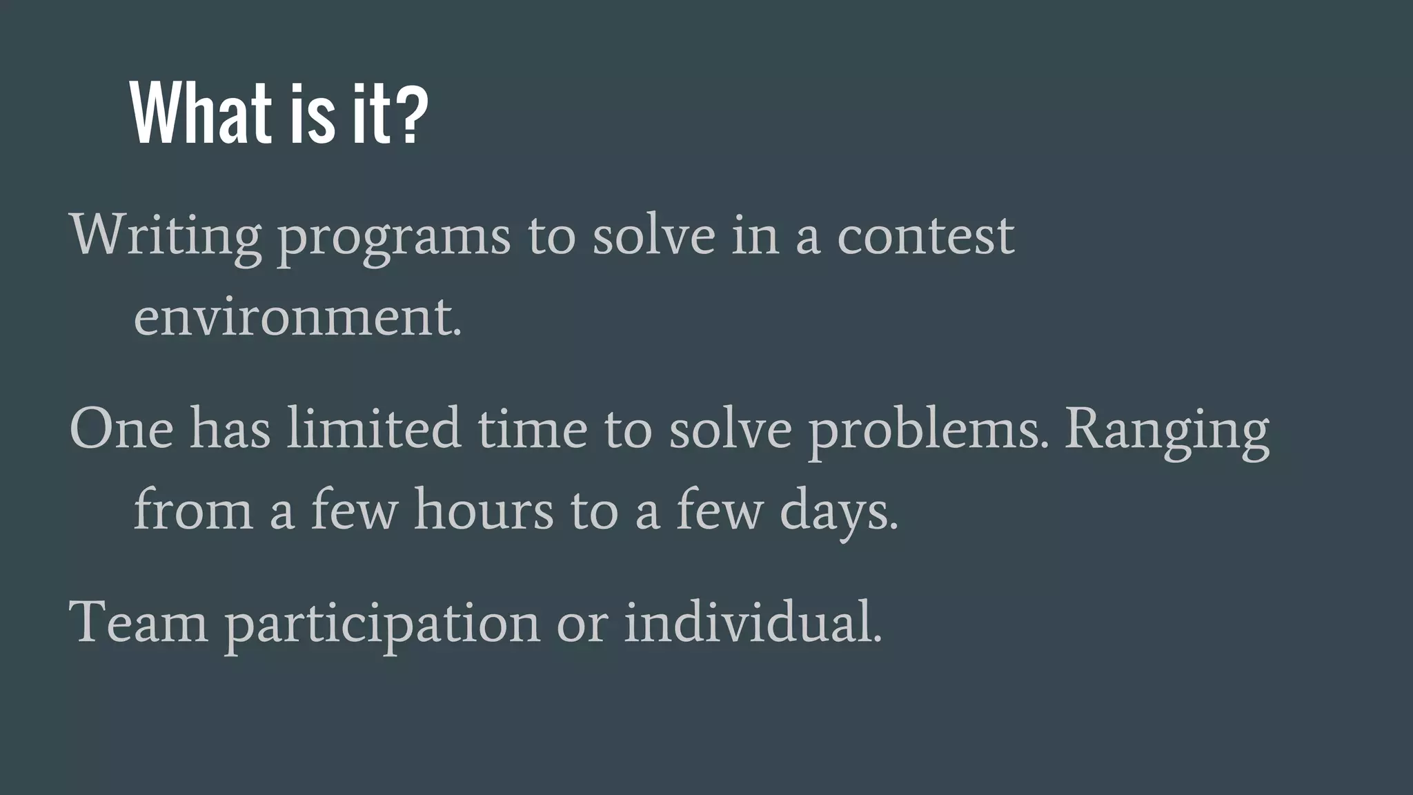 Competitive programming | PPTX | Computing | Technology & Computing