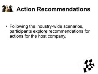 Action Recommendations Following the industry-wide scenarios, participants explore recommendations for actions for the host company.  