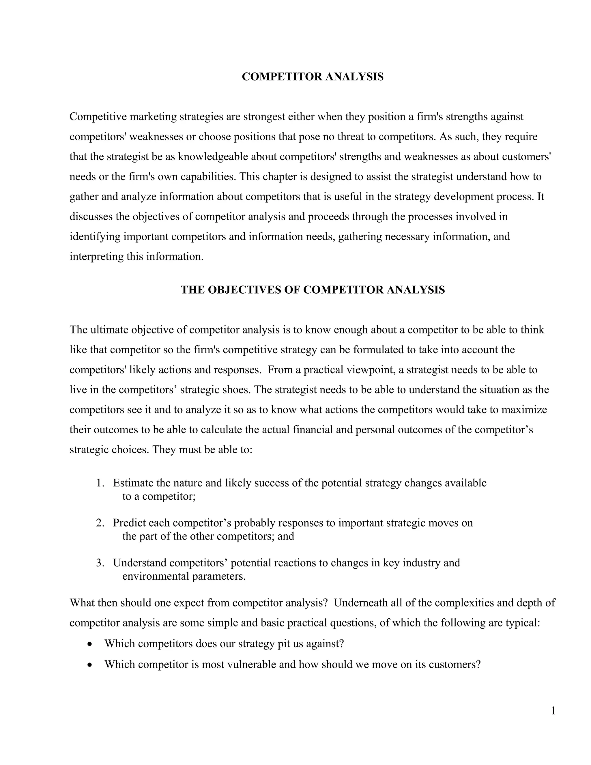 Competitor Analysis Questions Competitor analysis | PDF