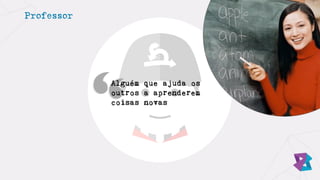 Professor
Alguém que ajuda os
outros a aprenderem
coisas novas
 