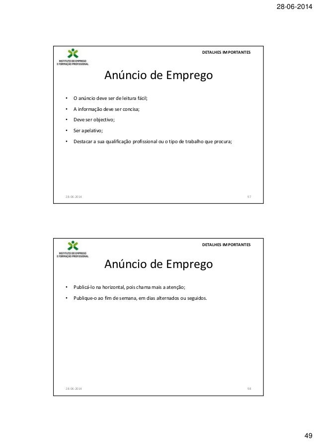 Técnicas de procura de emprego IEFP 2012 Técnicas de procura de emprego IEFP 2012