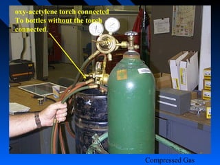 oxy-acetylene torch connected
To bottles without the torch
connected.




                                Compressed Gas
 