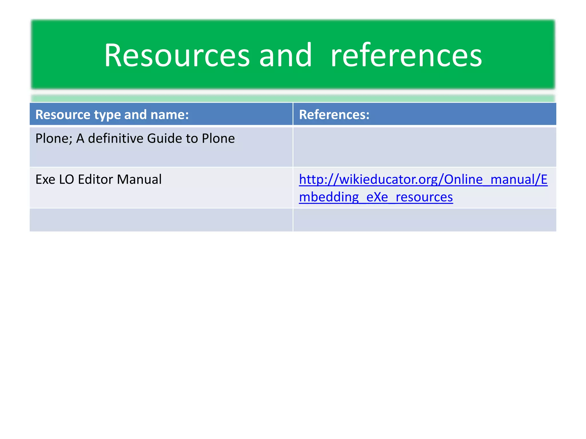 Resources and  references