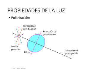 PROPIEDADES DE LA LUZ
Fuente: Imágenes de Google
• Polarización:
 