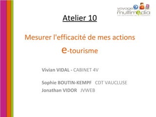 Atelier 10   Mesurer l'efficacité de mes actions  e -tourisme Vivian VIDAL -  CABINET 4V Sophie BOUTIN-KEMPF   CDT VAUCLUSE Jonathan VIDOR   JVWEB 