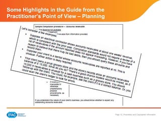 Page 12 | Proprietary and Copyrighted Information
Some Highlights in the Guide from the
Practitioner’s Point of View – Planning
 