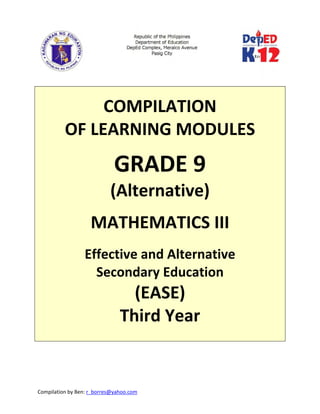 Grade 9 (Alternate) Mathematics III - Learning Modules for EASE Program ...