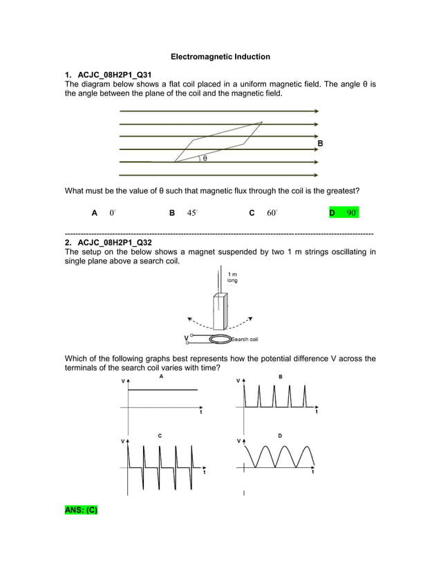 J2 Physics 2008 prelim induction (questions + ans for