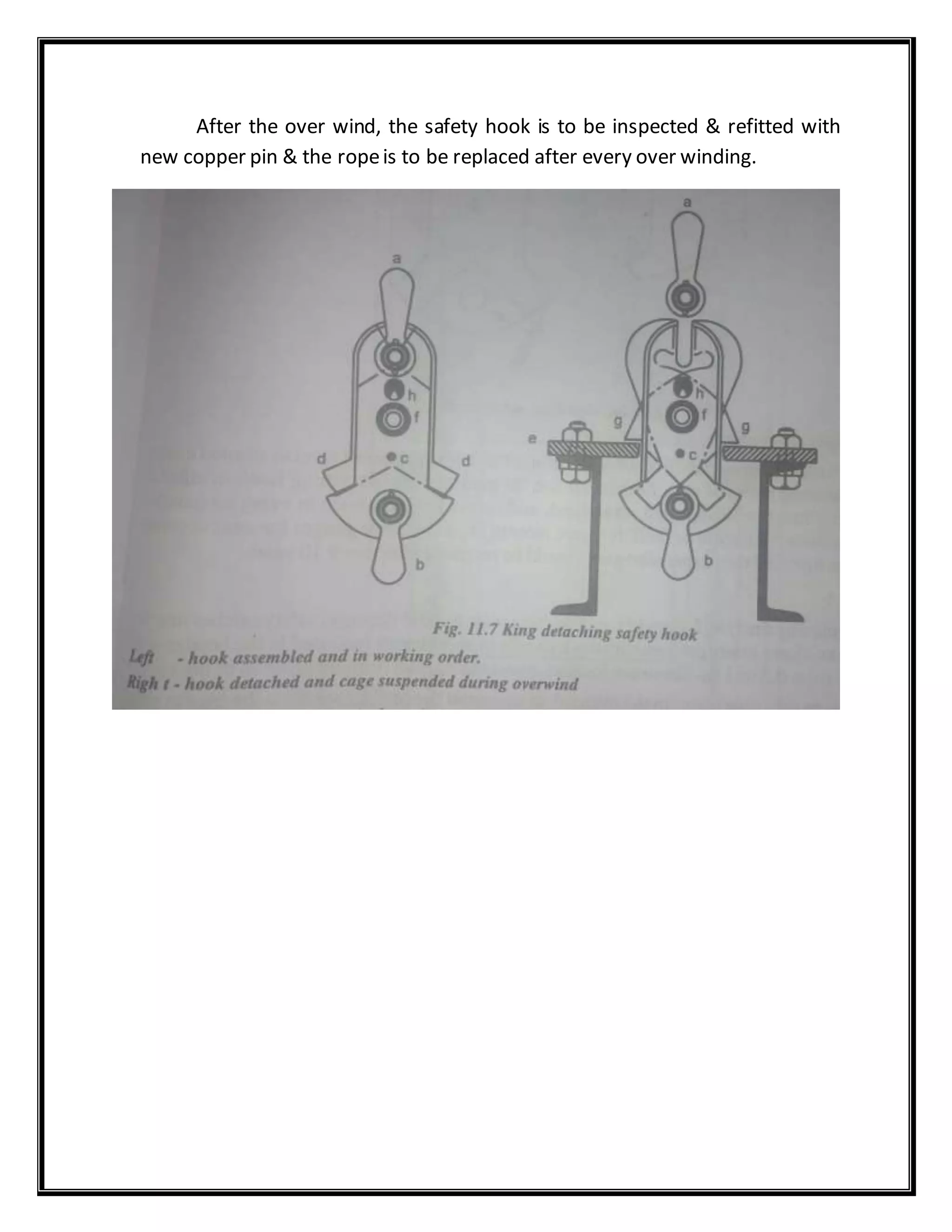 After the over wind, the safety hook is to be inspected & refitted with
new copper pin & the ropeis to be replaced after every over winding.
 