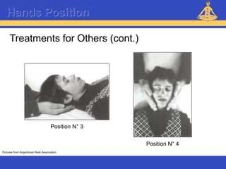 Reiki – Level 1
Hands Position
Treatments for Others (cont.)
Position N° 3
Pictures from Argentinian Reiki Association
Position N° 4
 