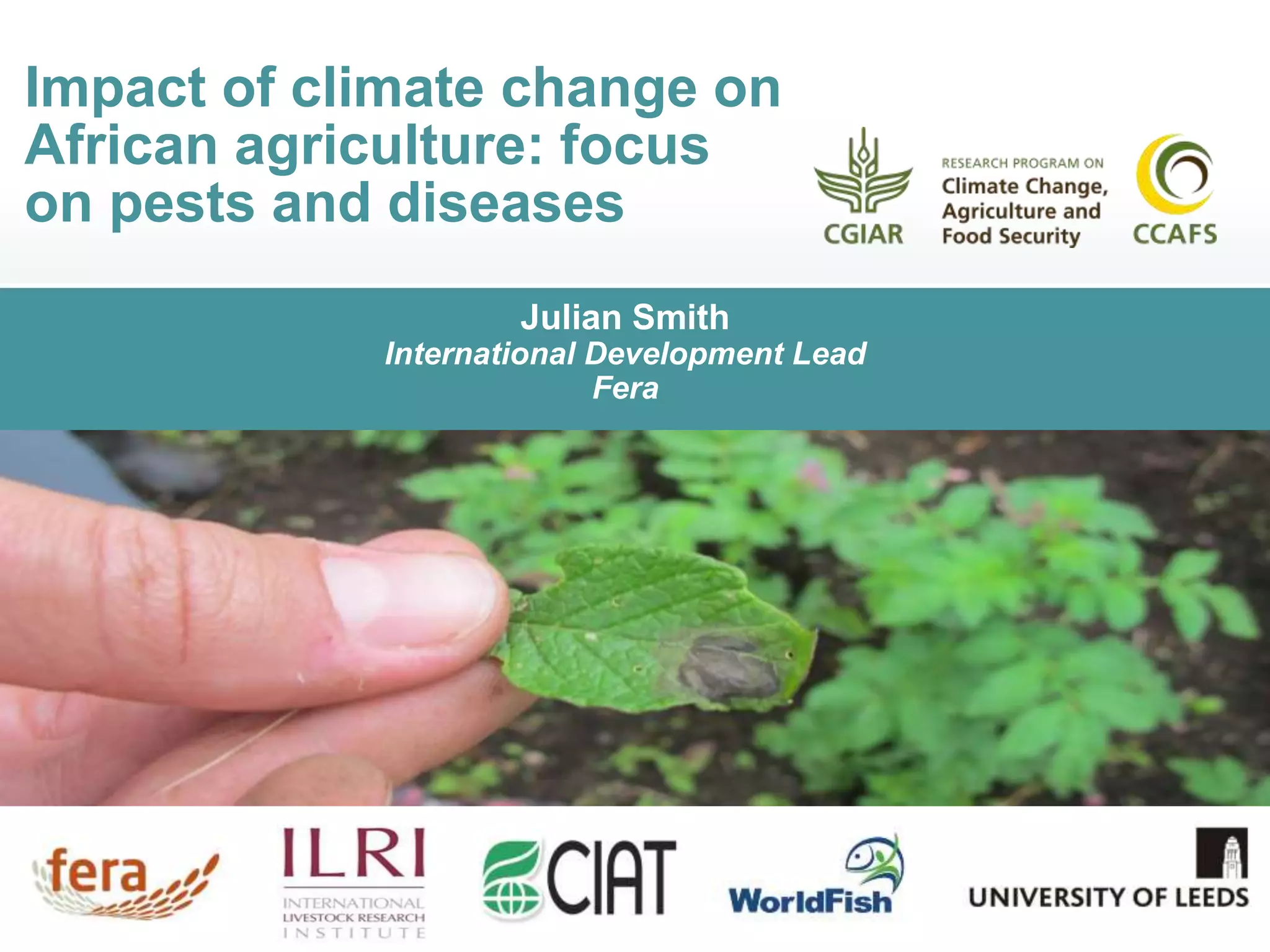 Julian Smith
International Development Lead
Fera
Impact of climate change on
African agriculture: focus
on pests and diseases
 