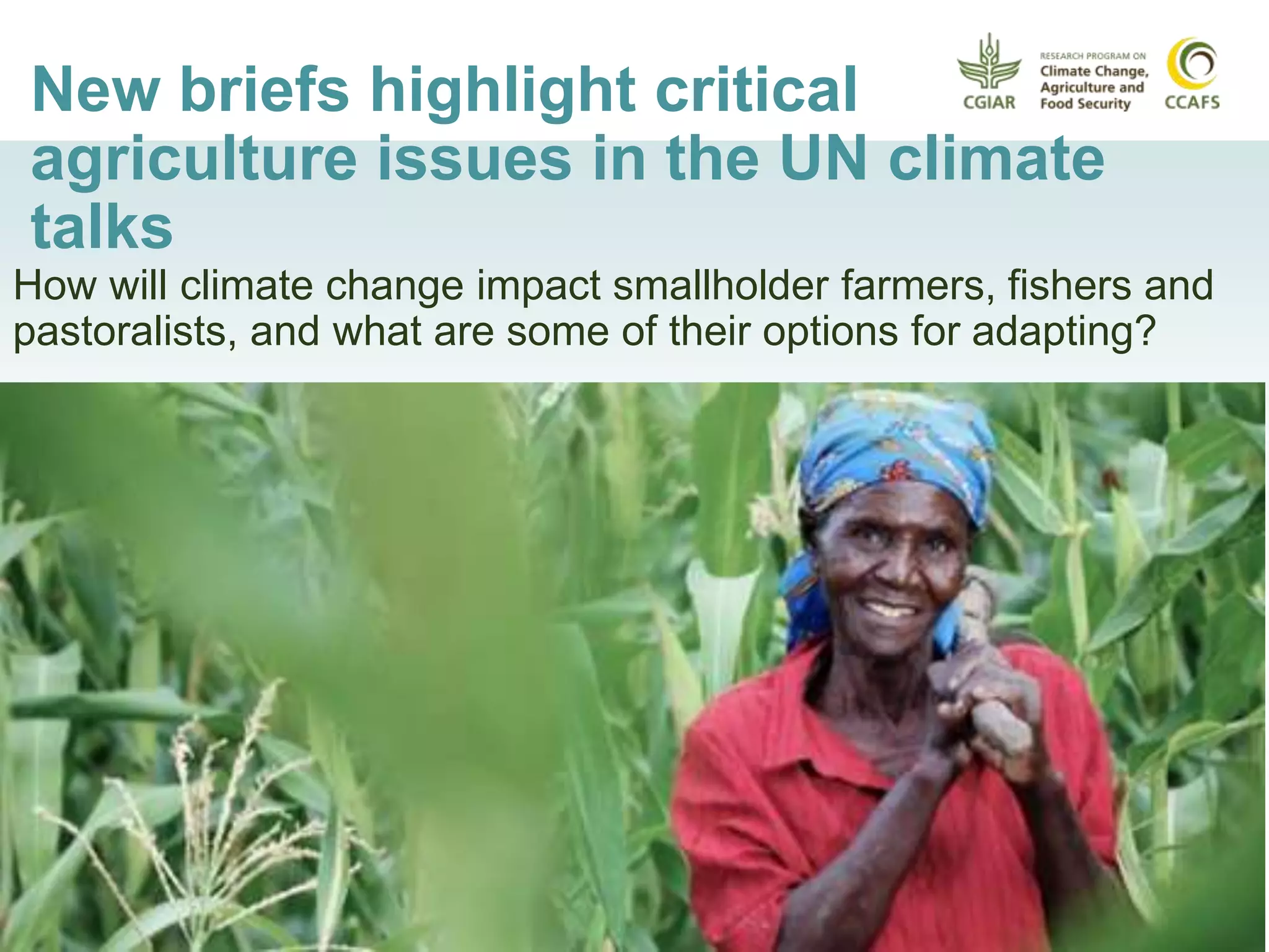 New briefs highlight critical
agriculture issues in the UN climate
talks
How will climate change impact smallholder farmers, fishers and
pastoralists, and what are some of their options for adapting?
 