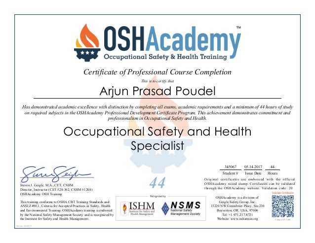 occupational health and safety specialists