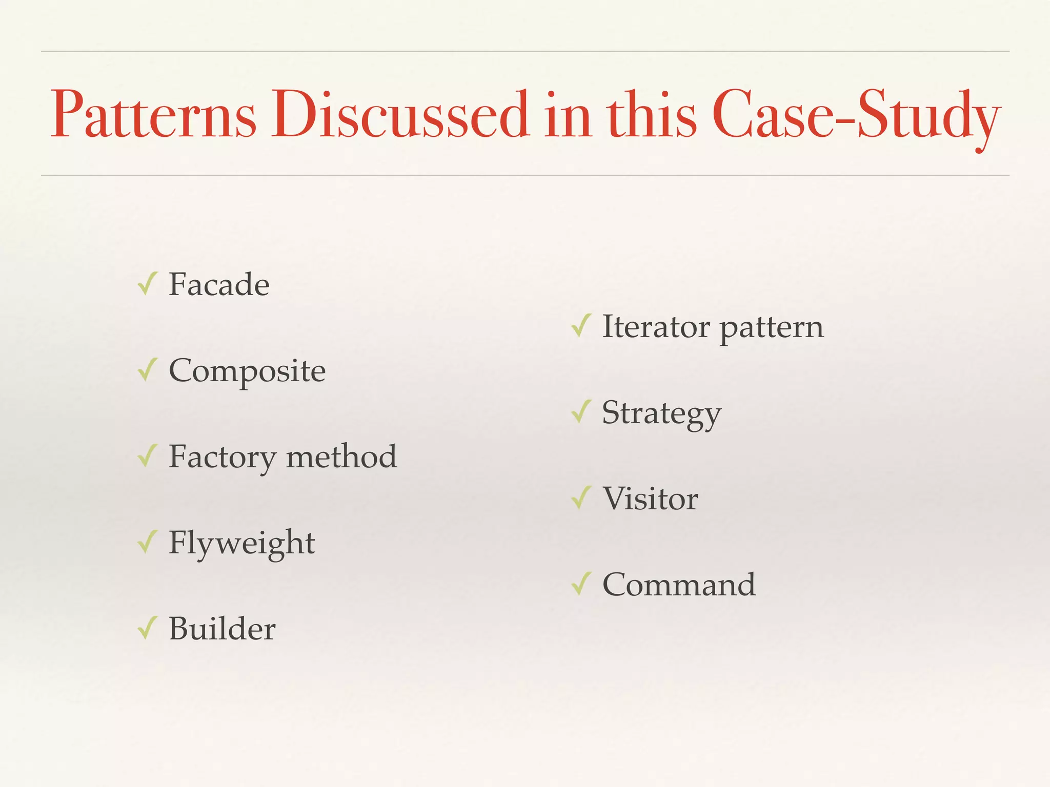 Hands-on Exercise
Refactor this code to remove the switch statements and
use runtime polymorphism instead
switch (byteCodes[pc++])
{
case (byte) BYTECODE.ADD:
ExecutionStack.Push(ExecutionStack.Pop() + ExecutionStack.Pop());
break;
case (byte) BYTECODE.LDCI4S:
ExecutionStack.Push(byteCodes[pc++]);
break;
}
 