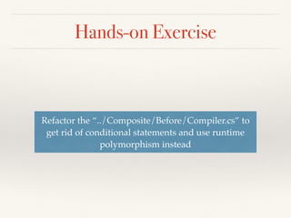 Facade Pattern
Provide a uniﬁed interface to a set of interfaces in a subsystem. Facade deﬁnes a
higher-level interface that makes the subsystem easier to use.
 