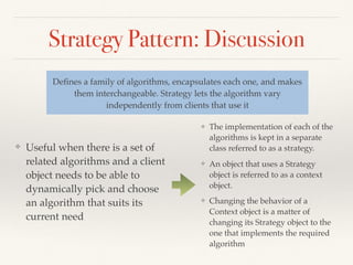 Scenario
How to separate:
a) code generation logic
from node types?
b) how to support different
target types?
class Plus extends Expr {
private Expr left, right;
public Plus(Expr arg1, Expr arg2) {
left = arg1;
right = arg2;
}
public void genCode() {
left.genCode();
right.genCode();
if(t == Target.JVM) {
System.out.println("iadd");
}
else { // DOTNET
System.out.println("add");
}
}
}
 