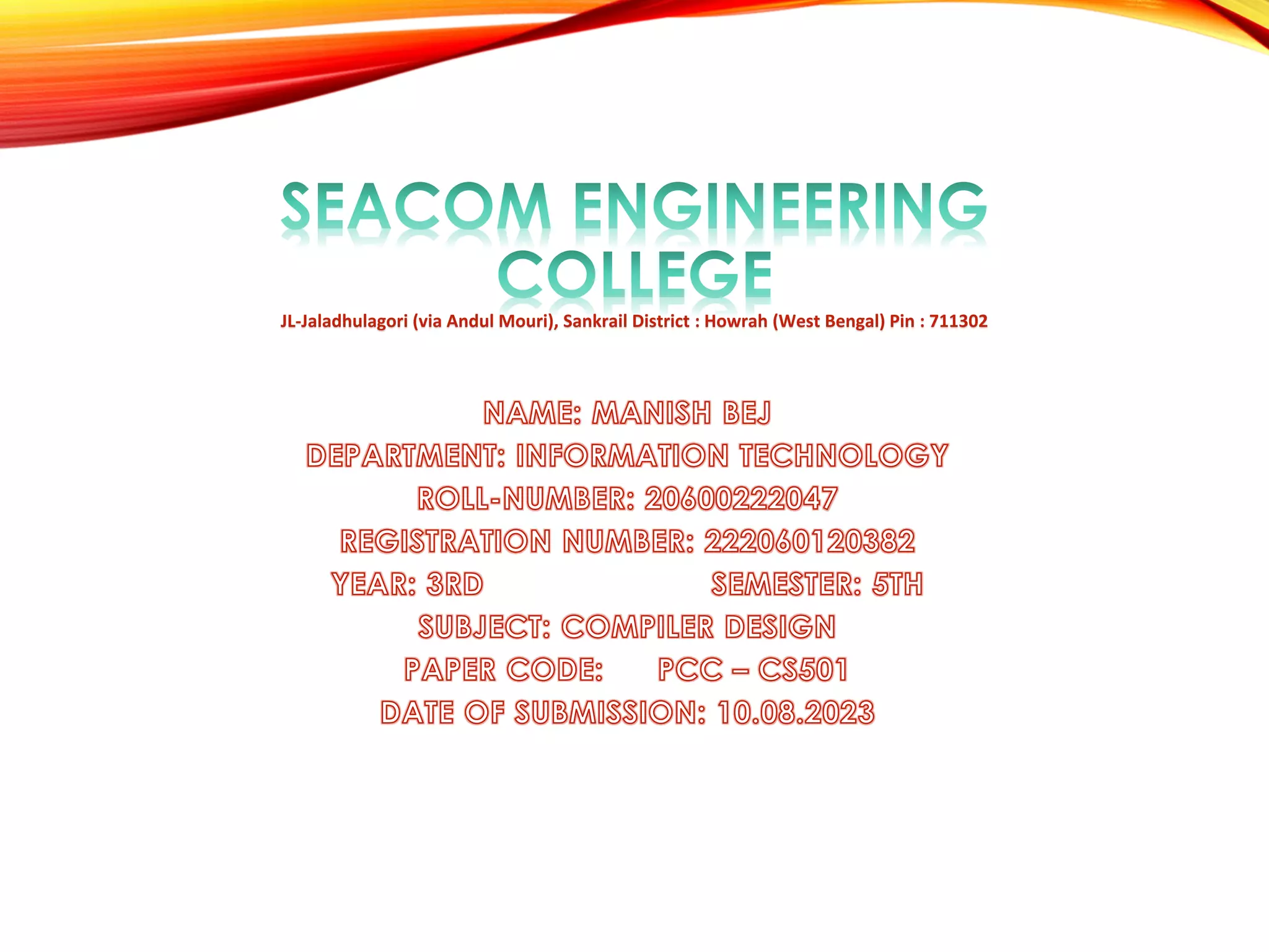 JL-Jaladhulagori (via Andul Mouri), Sankrail District : Howrah (West Bengal) Pin : 711302
 