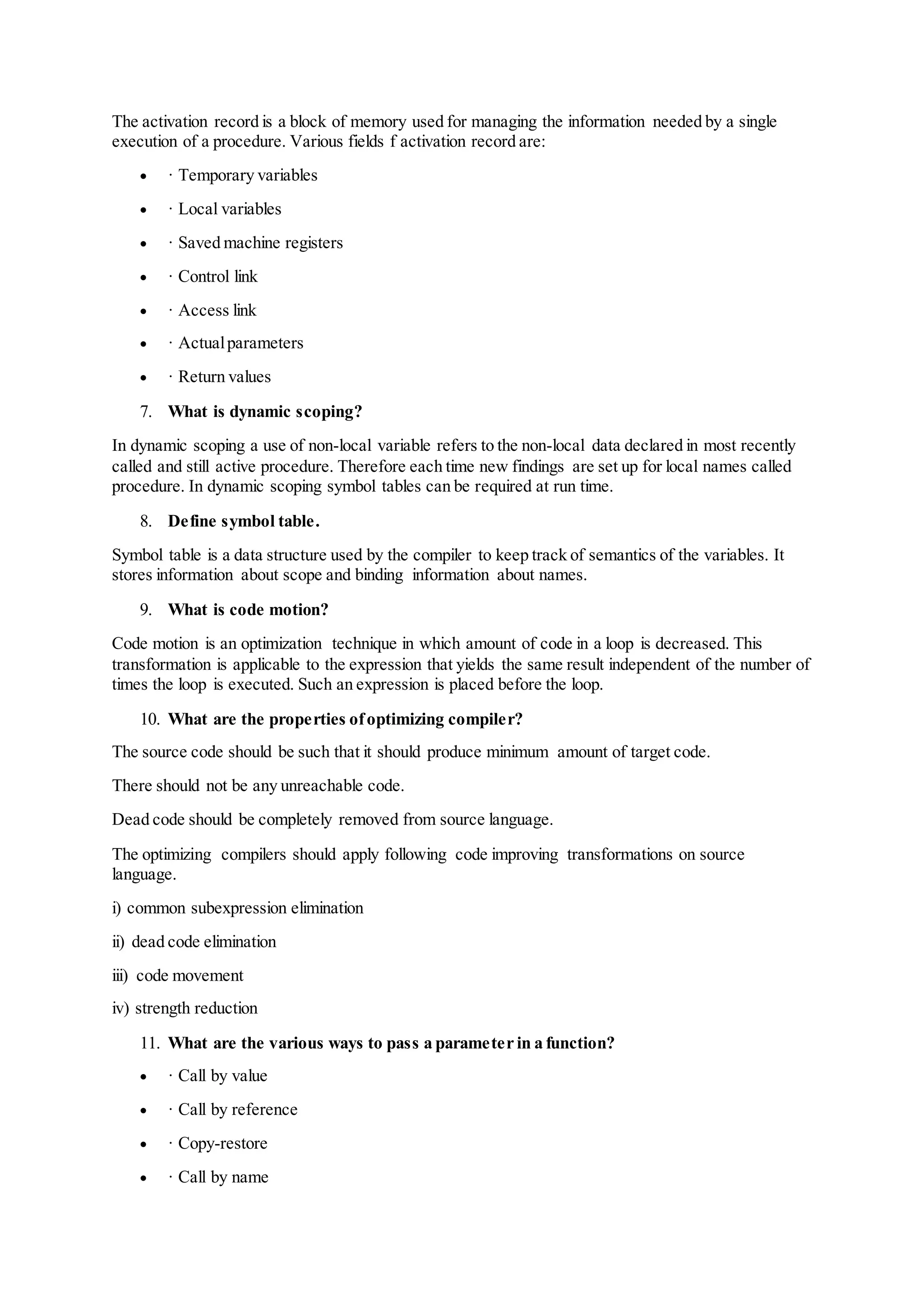 Compiler design important questions | DOCX
