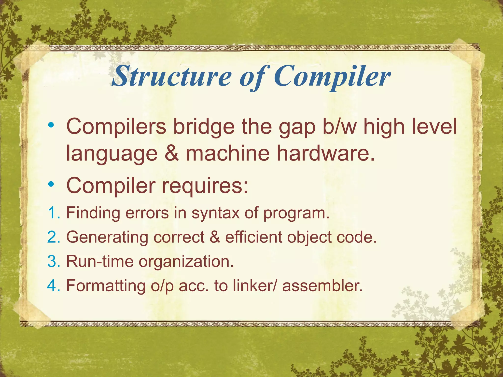Compiler Design Basics | PPT | Programming Languages | Computing
