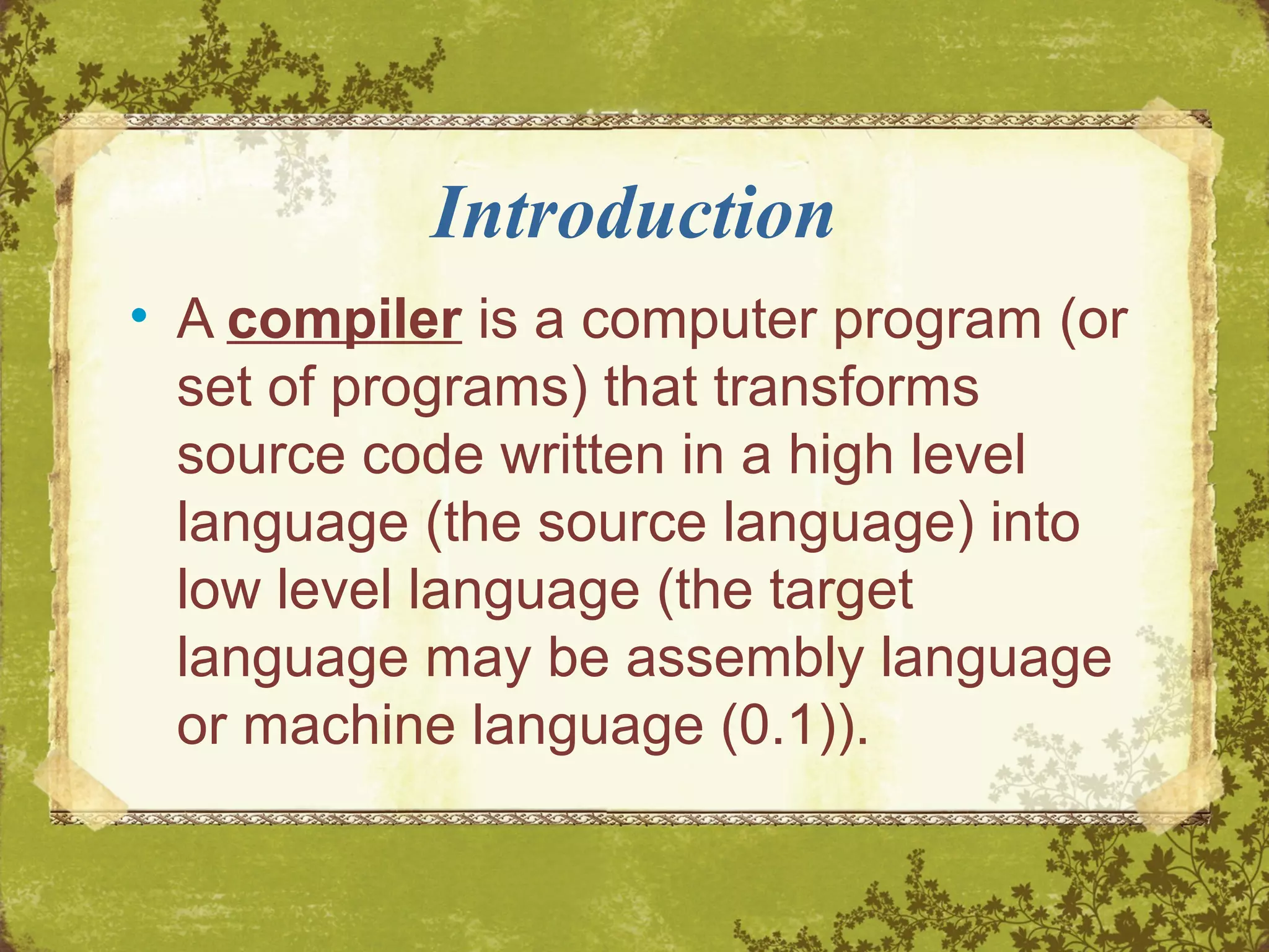 Compiler Design Basics | PPT | Programming Languages | Computing