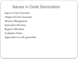 code generation in compiler design video lecture ... Compiler Design_Code generation techniques.pptx