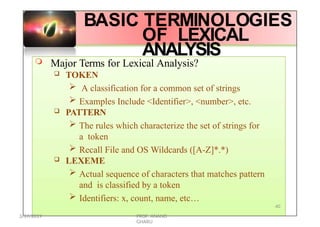 Lexical Patterning Examples Compiler detail with examples and other things | PPTX