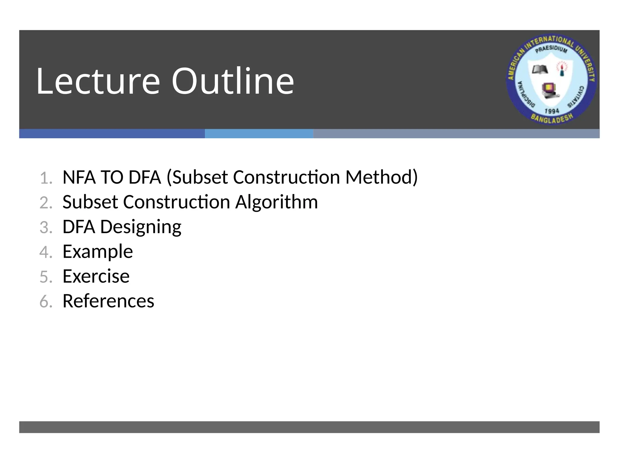 Nfa to dfa conversion using subset construction method ppt
