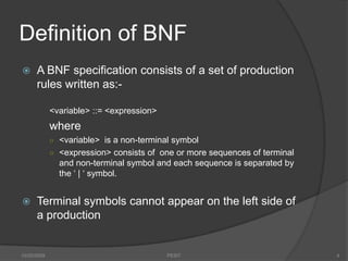 Backus Naur and Chomsky Normal Forms | PPTX | Programming Languages ...