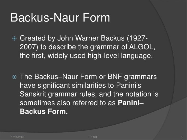 backus naur and chomsky normal forms backus naur form