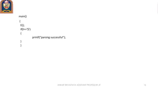 main()
{
E();
If(l==‘$’)
{
printf(“parsing successful”);
}
}
ANKUR SRIVASTAVA ASSISTANT PROFESSOR JIT 16
 