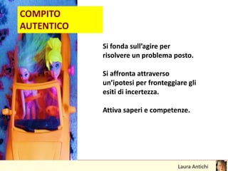 Si fonda sull’agire per
risolvere un problema posto.
Si affronta attraverso
un’ipotesi per fronteggiare gli
esiti di incertezza.
Attiva saperi e competenze.
COMPITO
AUTENTICO
 