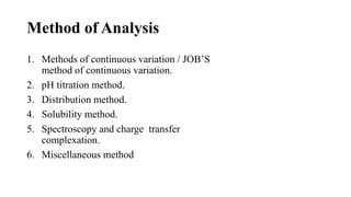 Complexation and Protein Binding [Part-2](Method of analysis, Complexation and drug action )