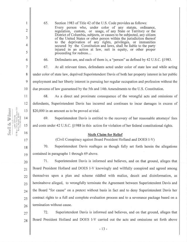 Traci Davis Lawsuit Against Washoe County School District Filed In Di